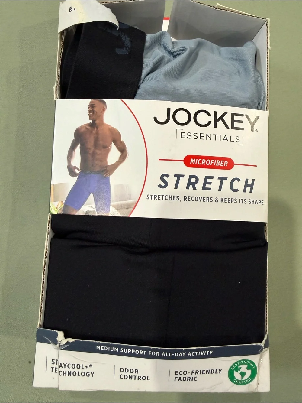 Jockey Essentials Light Blue and Black Boxer Briefs (3 Pack)